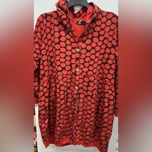 Fenini Jacket Button Down Sweatshirt Top Plus Sz XXL Hooded Polka Dot Lagenlook